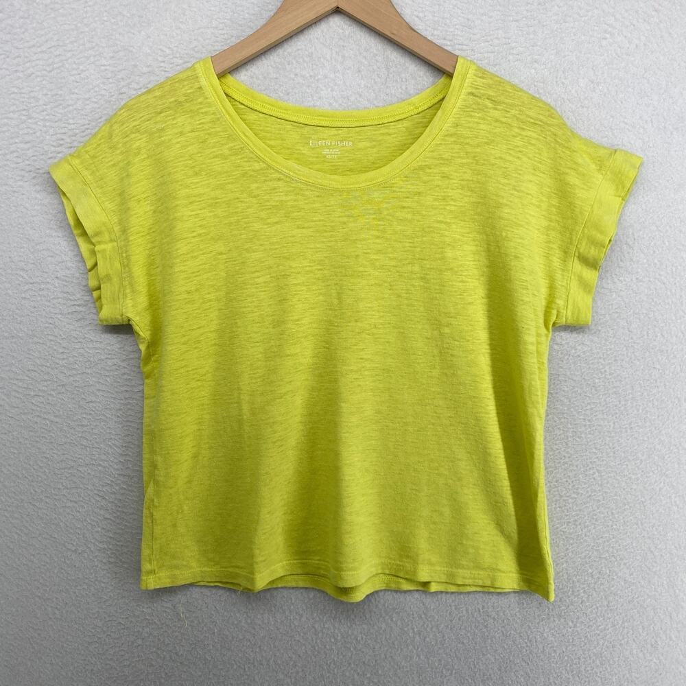 EILEEN FISHER Top XS Hemp Organic Cotton Slub Jersey Crewneck Cuffed Yellow